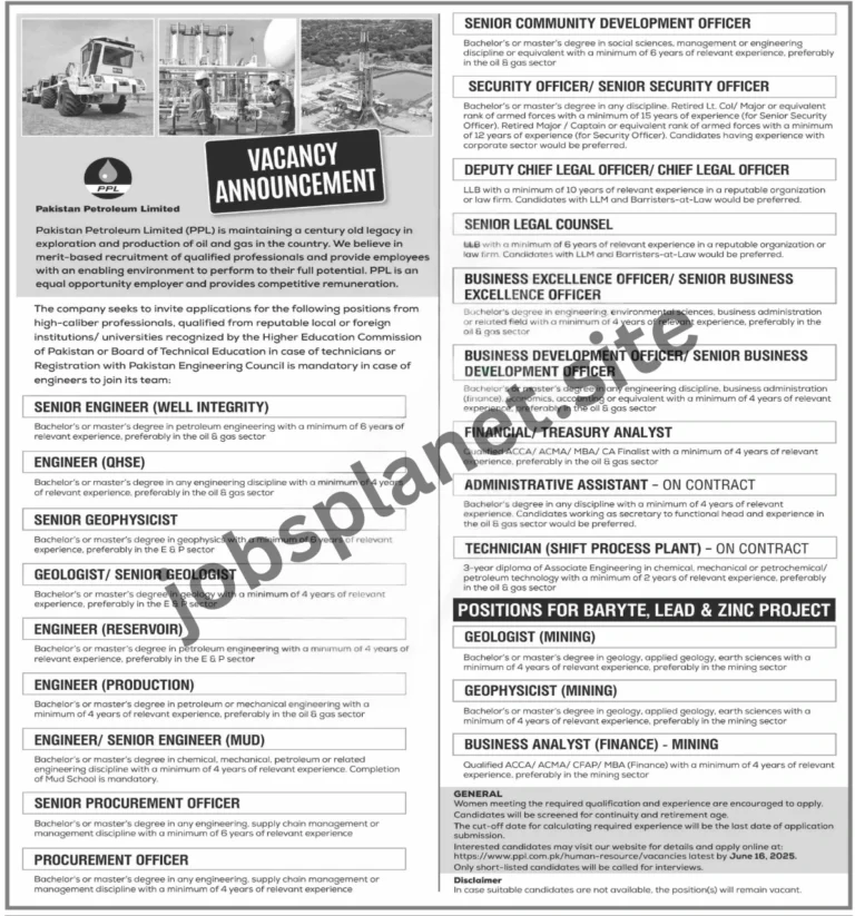 Job Vacancies In Pakistan Petroleum Limited (PPL) 2025